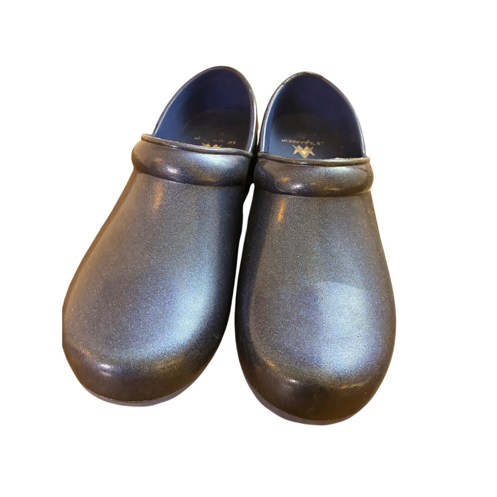 Anywear Slip Resistant Clogs Metallic Navy Blue Shoes Women 11 Men 9